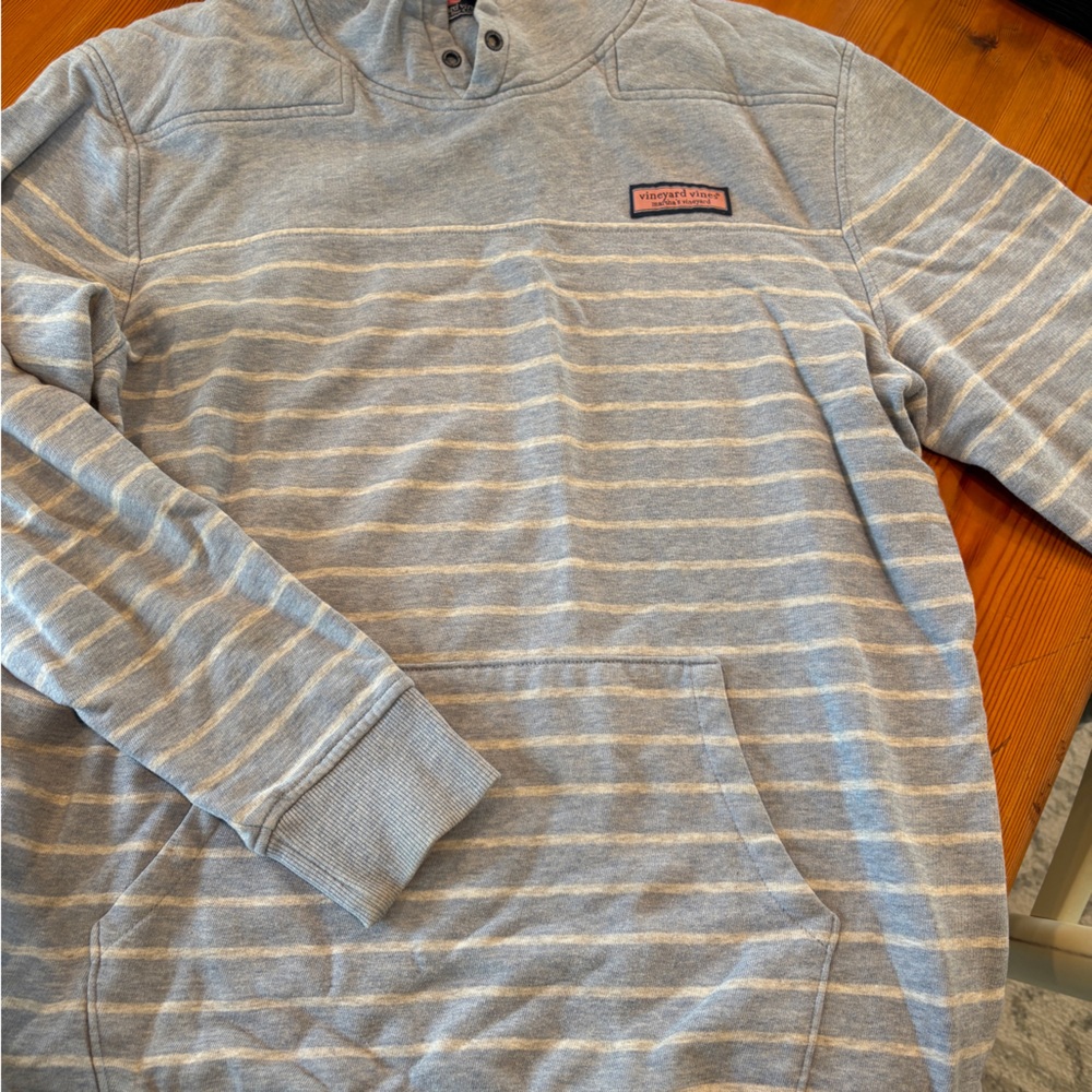 Vineyard Vines Light Blue and Cream Striped Crewneck Sweater
